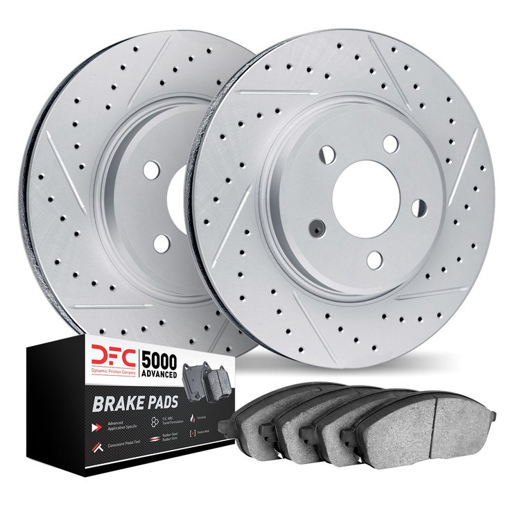 2502-21016 Geoperformance Drilled/Slotted Rotors w/5000 Advanced Brake Pads Kit, 2003-2006 Kia/Hyundai/Genesis, Position: Front