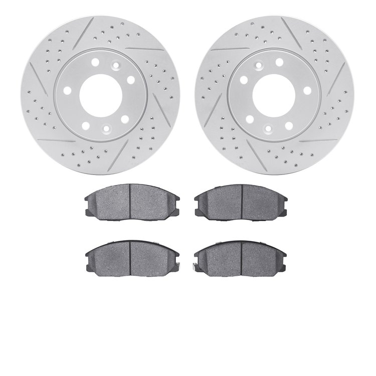 2502-21017 Geoperformance Drilled/Slotted Rotors w/5000 Advanced Brake Pads Kit, 2004-2005 Kia/Hyundai/Genesis, Position: Front