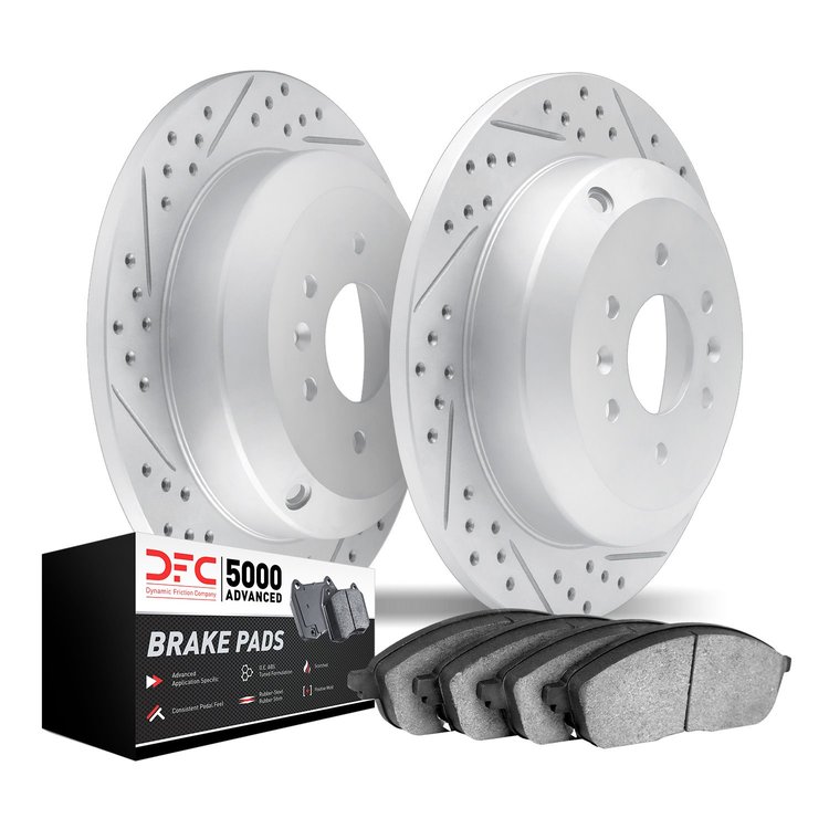 2502-21021 Geoperformance Drilled/Slotted Rotors w/5000 Advanced Brake Pads Kit, 2007-2014 Kia/Hyundai/Genesis, Position: Rear