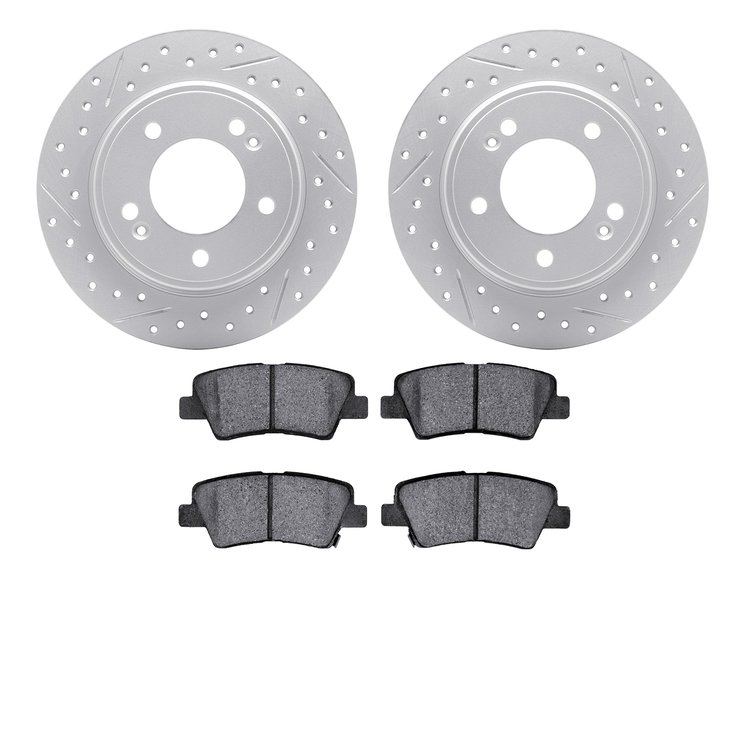 2502-21026 Geoperformance Drilled/Slotted Rotors w/5000 Advanced Brake Pads Kit, Fits Select Kia/Hyundai/Genesis, Position: Rear