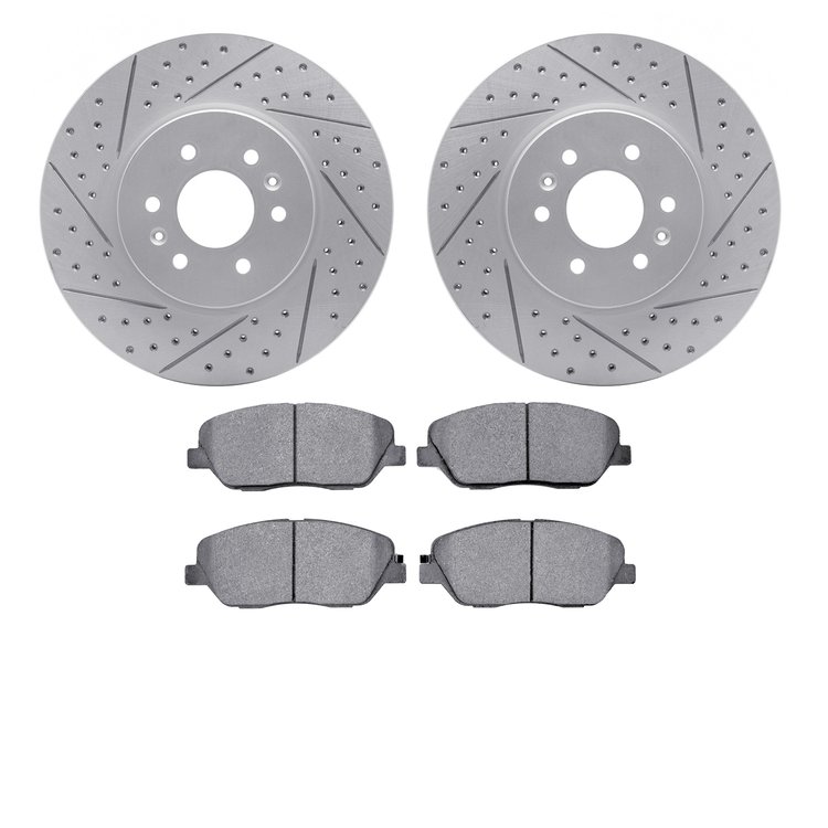 2502-21029 Geoperformance Drilled/Slotted Rotors w/5000 Advanced Brake Pads Kit, 2009-2010 Kia/Hyundai/Genesis, Position: Front