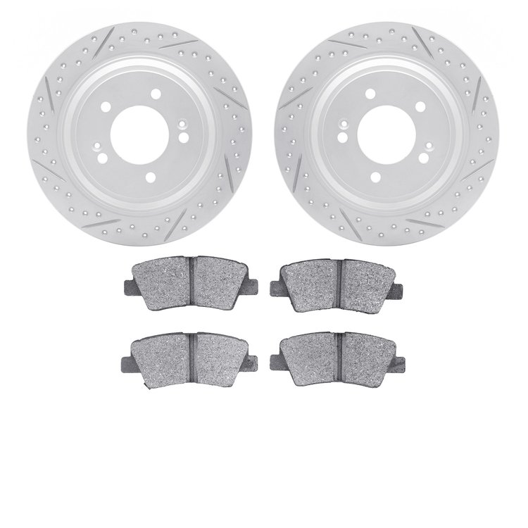 2502-21030 Geoperformance Drilled/Slotted Rotors w/5000 Advanced Brake Pads Kit, 2017-2020 Kia/Hyundai/Genesis, Position: Rear