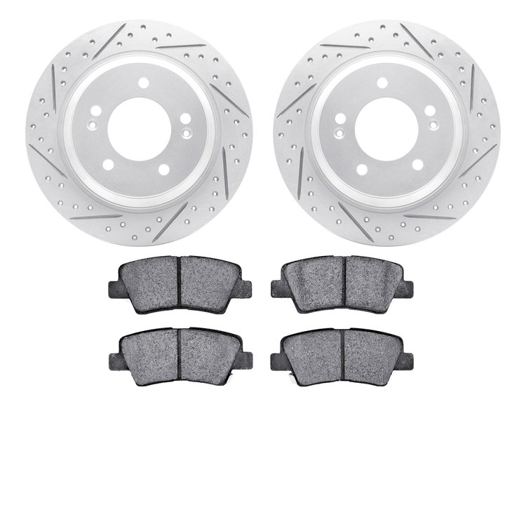 2502-21033 Geoperformance Drilled/Slotted Rotors w/5000 Advanced Brake Pads Kit, Fits Select Kia/Hyundai/Genesis, Position: Rear