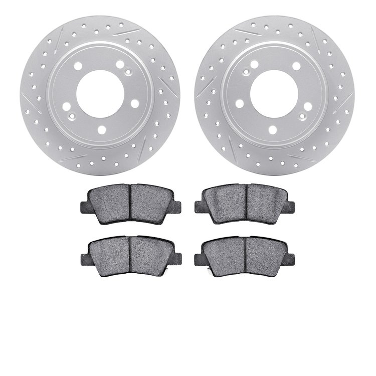 2502-21034 Geoperformance Drilled/Slotted Rotors w/5000 Advanced Brake Pads Kit, Fits Select Kia/Hyundai/Genesis, Position: Rear