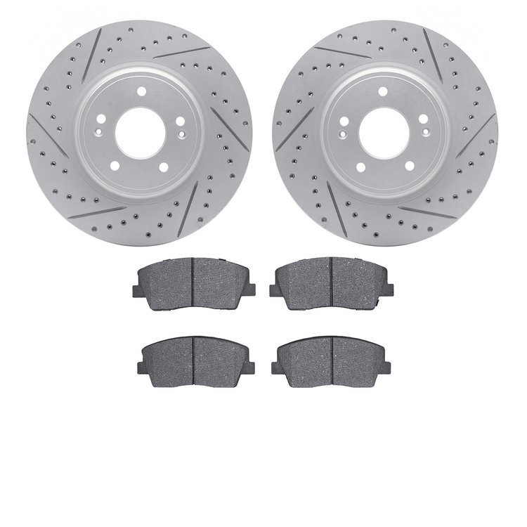 2502-21038 Geoperformance Drilled/Slotted Rotors w/5000 Advanced Brake Pads Kit, Fits Select Kia/Hyundai/Genesis, Position: Fron