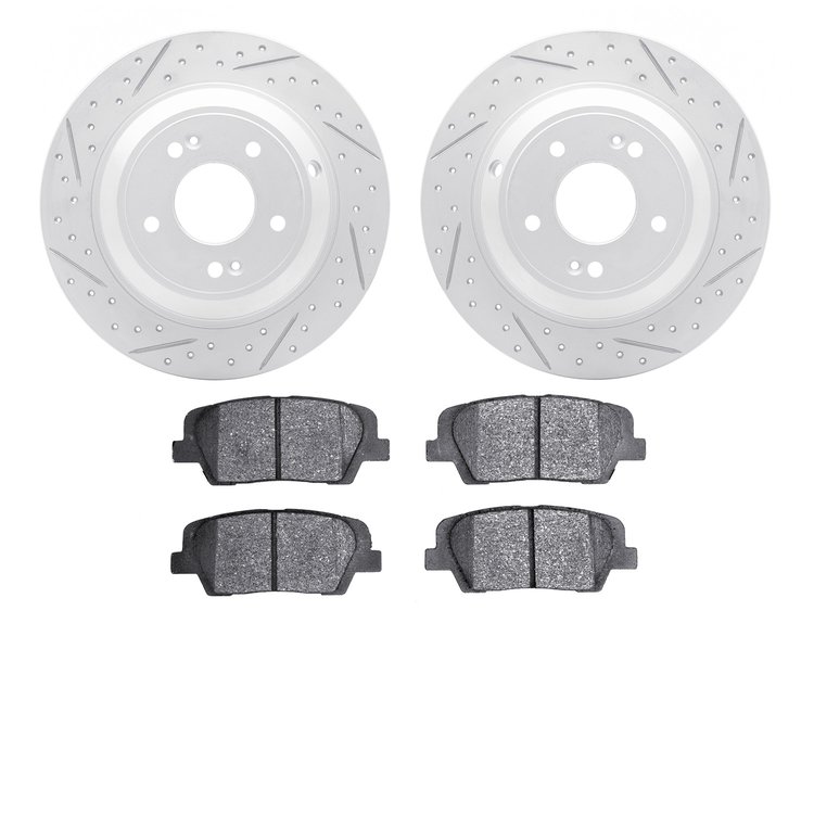 2502-21040 Geoperformance Drilled/Slotted Rotors w/5000 Advanced Brake Pads Kit, Fits Select Kia/Hyundai/Genesis, Position: Rear
