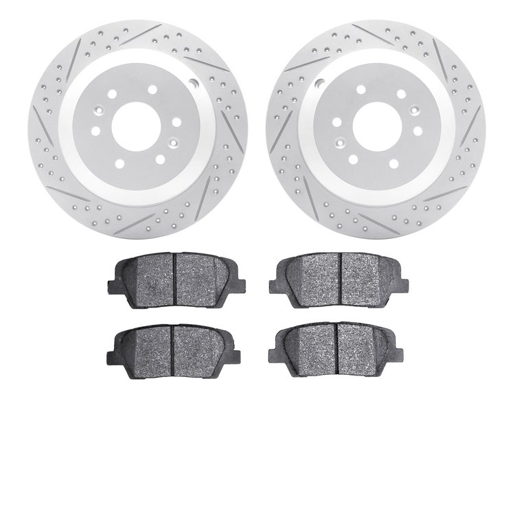 2502-21041 Geoperformance Drilled/Slotted Rotors w/5000 Advanced Brake Pads Kit, 2009-2010 Kia/Hyundai/Genesis, Position: Rear