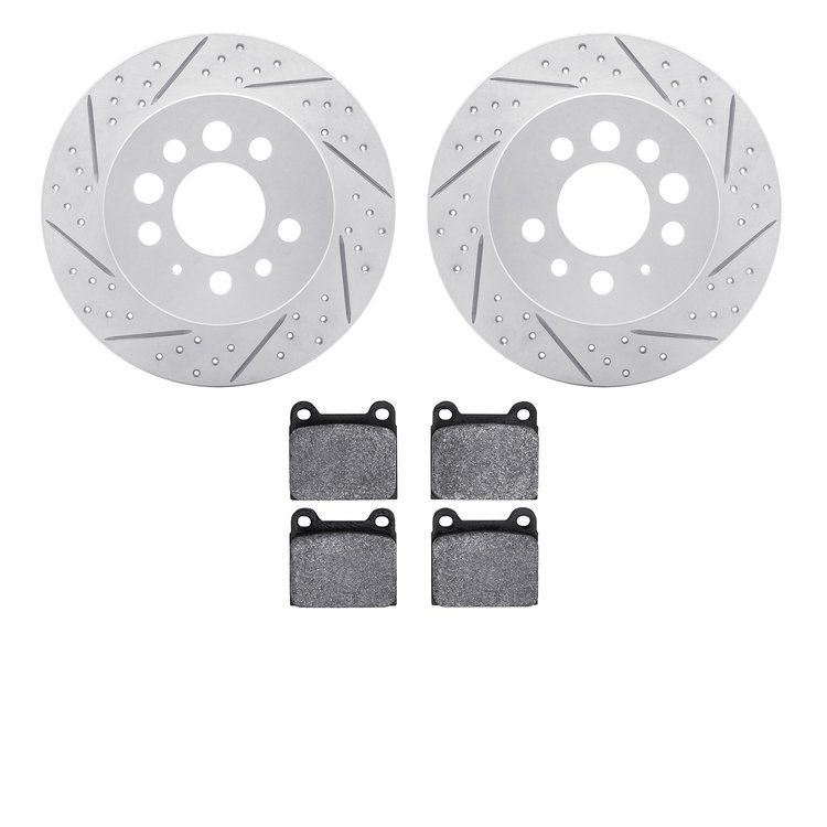 2502-27001 Geoperformance Drilled/Slotted Rotors w/5000 Advanced Brake Pads Kit, 1974-1997 Volvo, Position: Rear