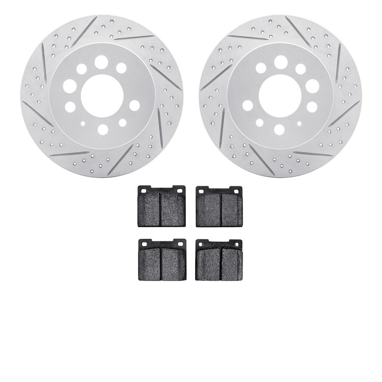 2502-27002 Geoperformance Drilled/Slotted Rotors w/5000 Advanced Brake Pads Kit, 1975-1987 Volvo, Position: Rear