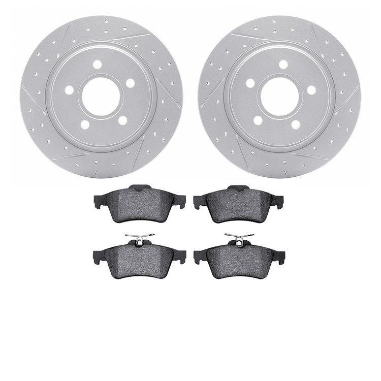 2502-27021 Geoperformance Drilled/Slotted Rotors w/5000 Advanced Brake Pads Kit, 2004-2013 Volvo, Position: Rear