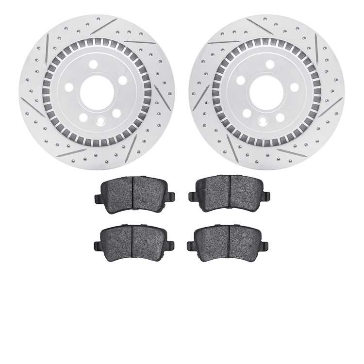 2502-27048 Geoperformance Drilled/Slotted Rotors w/5000 Advanced Brake Pads Kit, 2016-2018 Volvo, Position: Rear