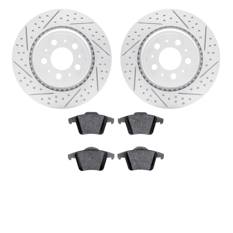2502-27053 Geoperformance Drilled/Slotted Rotors w/5000 Advanced Brake Pads Kit, 2003-2014 Volvo, Position: Rear