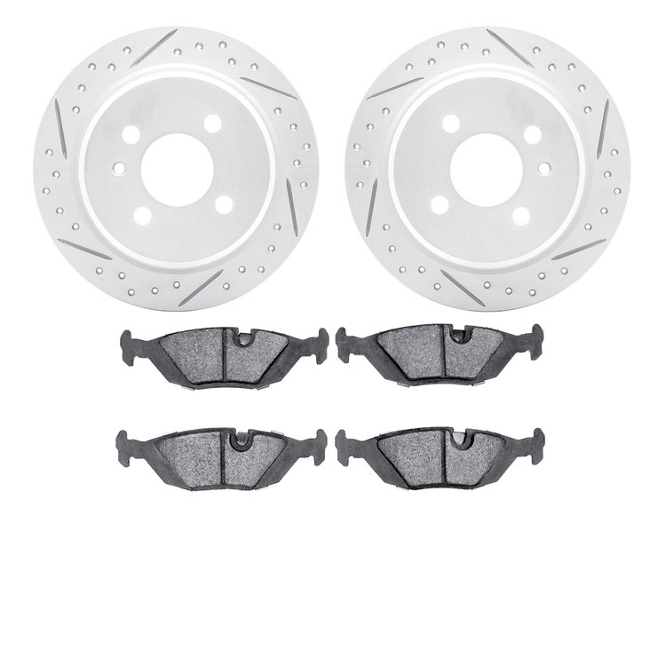 2502-31003 Geoperformance Drilled/Slotted Rotors w/5000 Advanced Brake Pads Kit, 1984-1991 BMW, Position: Rear