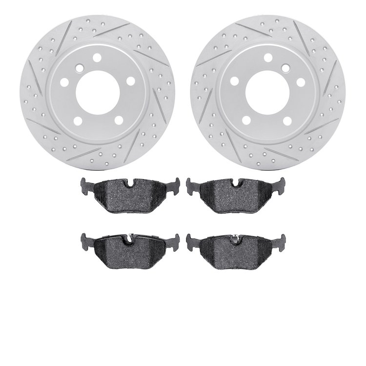 2502-31008 Geoperformance Drilled/Slotted Rotors w/5000 Advanced Brake Pads Kit, 1991-1999 BMW, Position: Rear