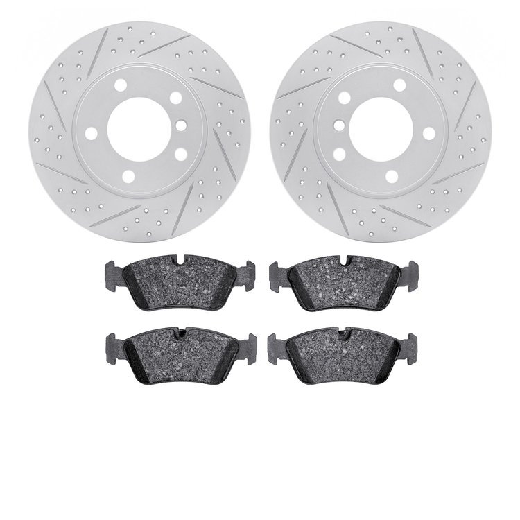 2502-31014 Geoperformance Drilled/Slotted Rotors w/5000 Advanced Brake Pads Kit, 1995-1998 BMW, Position: Front