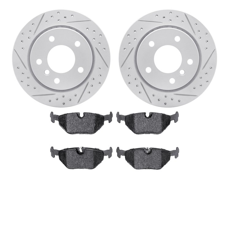 2502-31020 Geoperformance Drilled/Slotted Rotors w/5000 Advanced Brake Pads Kit, 1996-2005 BMW, Position: Rear