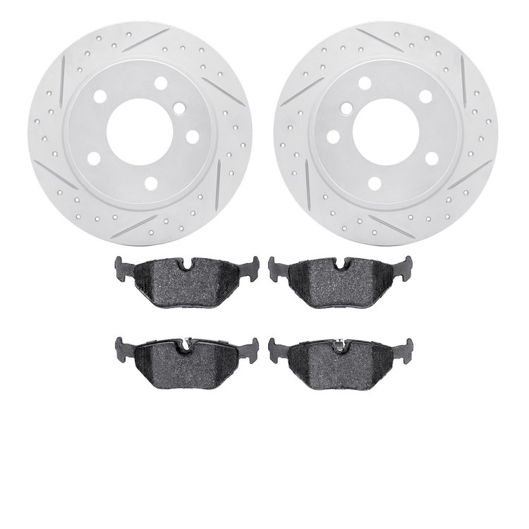 2502-31024 Geoperformance Drilled/Slotted Rotors w/5000 Advanced Brake Pads Kit, 1996-2000 BMW, Position: Rear