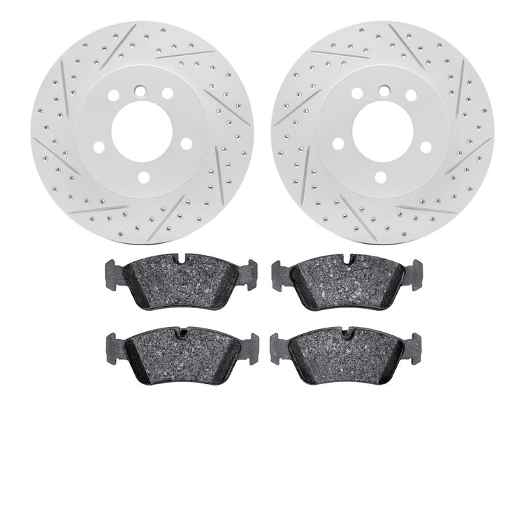 2502-31025 Geoperformance Drilled/Slotted Rotors w/5000 Advanced Brake Pads Kit, 1999-2008 BMW, Position: Front