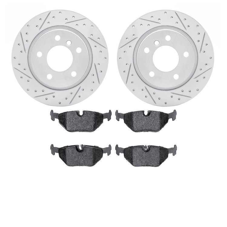2502-31039 Geoperformance Drilled/Slotted Rotors w/5000 Advanced Brake Pads Kit, 2003-2008 BMW, Position: Rear