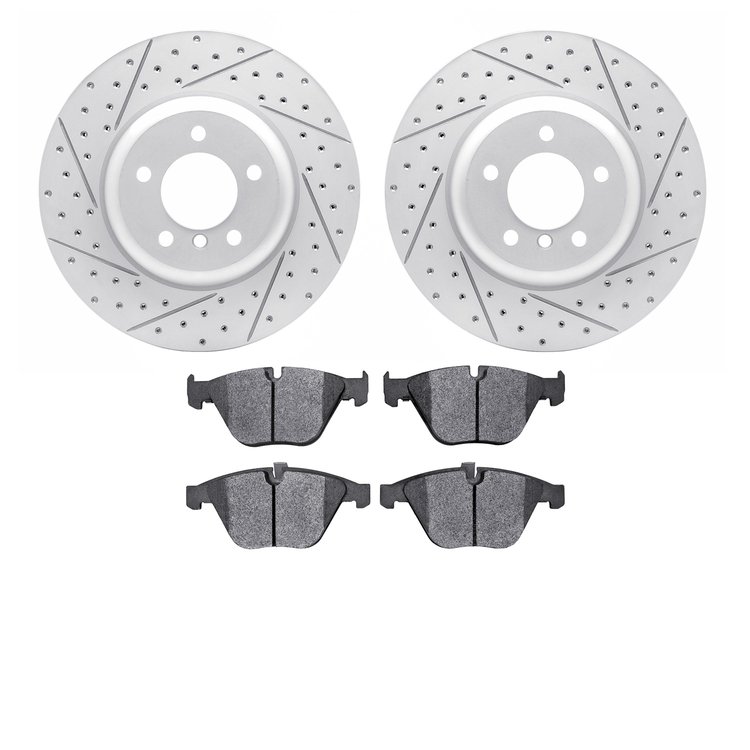 2502-31046 Geoperformance Drilled/Slotted Rotors w/5000 Advanced Brake Pads Kit, 2004-2010 BMW, Position: Front