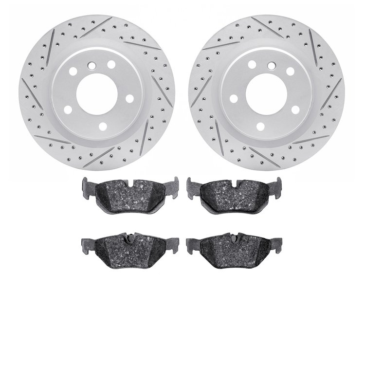 2502-31054 Geoperformance Drilled/Slotted Rotors w/5000 Advanced Brake Pads Kit, 2006-2013 BMW, Position: Rear