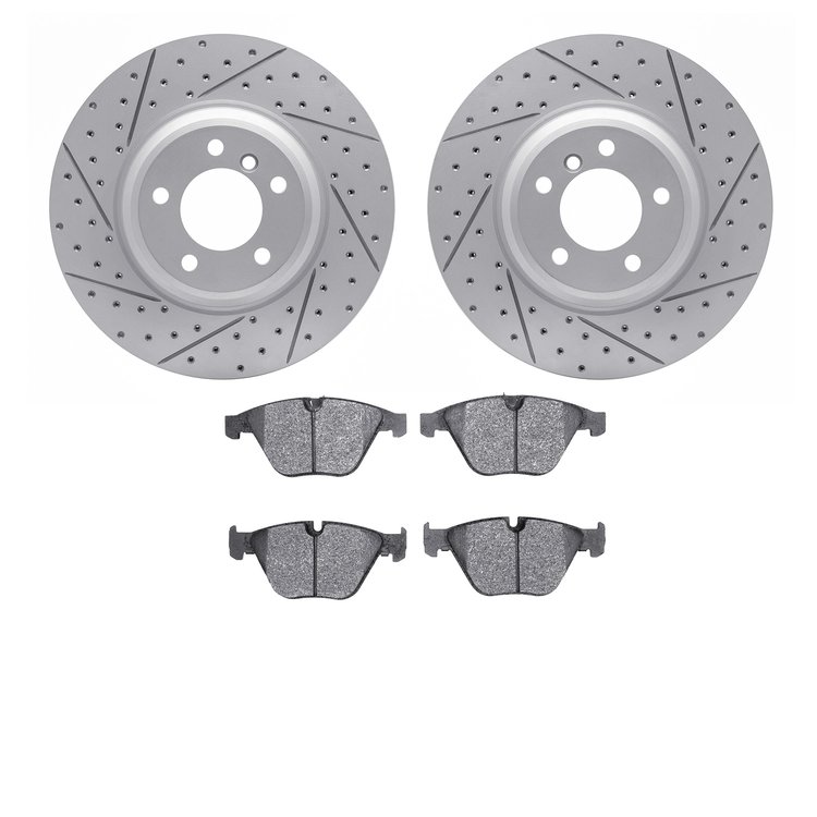 2502-31070 Geoperformance Drilled/Slotted Rotors w/5000 Advanced Brake Pads Kit, 2007-2015 BMW, Position: Front