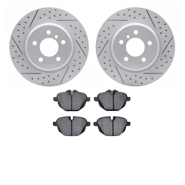2502-31078 Geoperformance Drilled/Slotted Rotors w/5000 Advanced Brake Pads Kit, 2014-2016 BMW, Position: Rear
