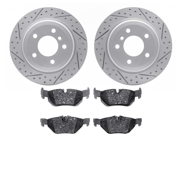 2502-31090 Geoperformance Drilled/Slotted Rotors w/5000 Advanced Brake Pads Kit, 2006-2015 BMW, Position: Rear