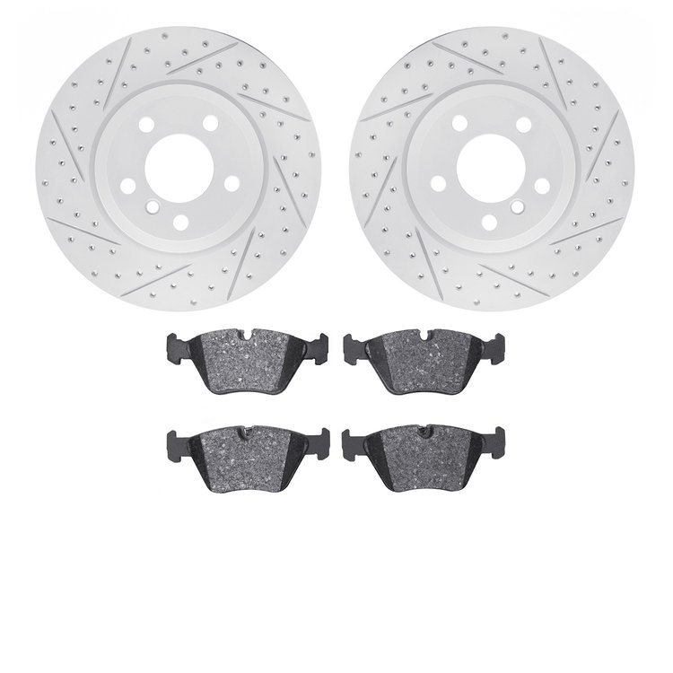 2502-31115 Geoperformance Drilled/Slotted Rotors w/5000 Advanced Brake Pads Kit, 2004-2010 BMW, Position: Front