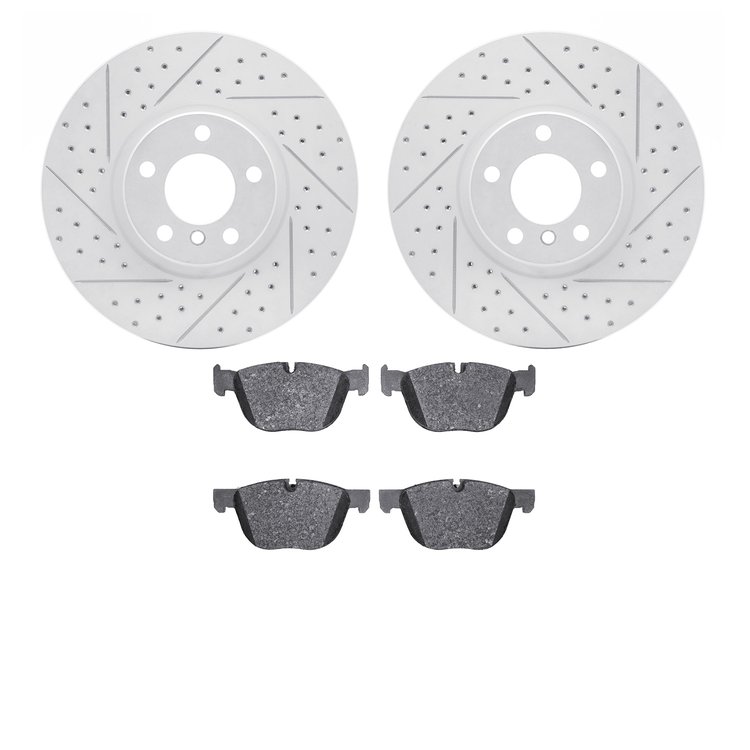 2502-31119 Geoperformance Drilled/Slotted Rotors w/5000 Advanced Brake Pads Kit, 2007-2018 BMW, Position: Front