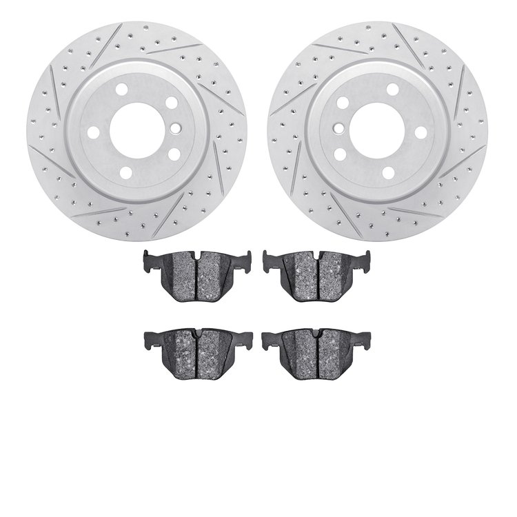 2502-31122 Geoperformance Drilled/Slotted Rotors w/5000 Advanced Brake Pads Kit, 2007-2014 BMW, Position: Rear