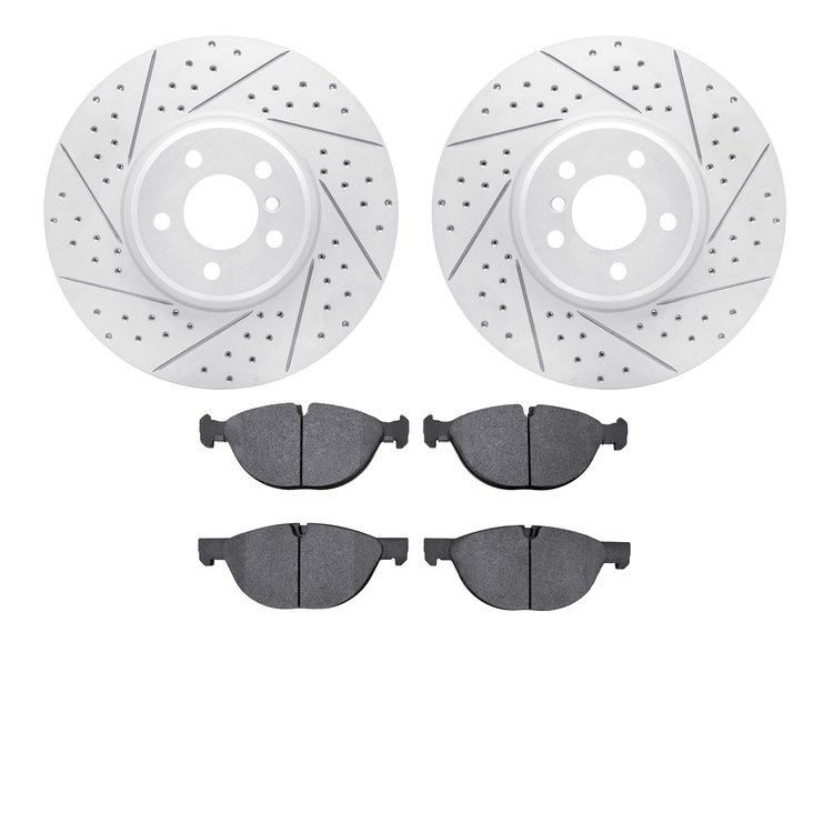 2502-31125 Geoperformance Drilled/Slotted Rotors w/5000 Advanced Brake Pads Kit, 2014-2019 BMW, Position: Front