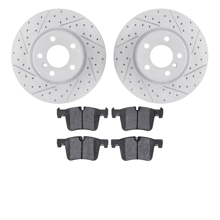 2502-31128 Geoperformance Drilled/Slotted Rotors w/5000 Advanced Brake Pads Kit, 2011-2014 BMW, Position: Front