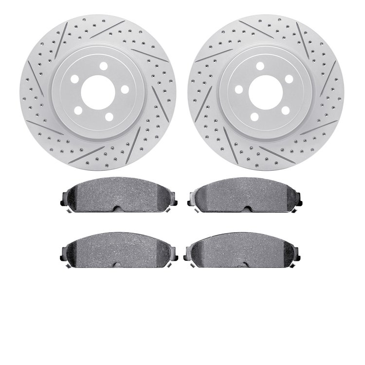 2502-39011 Geoperformance Drilled/Slotted Rotors w/5000 Advanced Brake Pads Kit, 2005-2020 Mopar, Position: Front