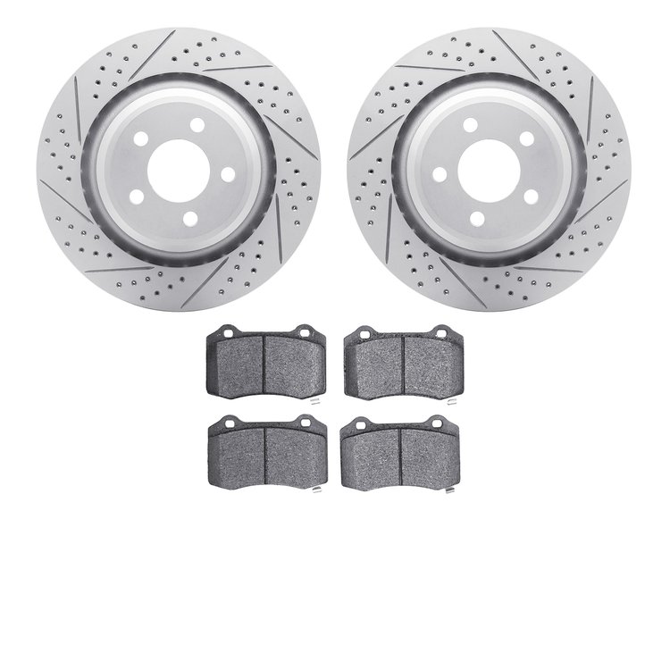 2502-39017 Geoperformance Drilled/Slotted Rotors w/5000 Advanced Brake Pads Kit, 2005-2020 Mopar, Position: Rear