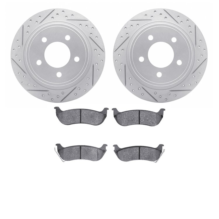 2502-39030 Geoperformance Drilled/Slotted Rotors w/5000 Advanced Brake Pads Kit, 2004-2008 Mopar, Position: Rear