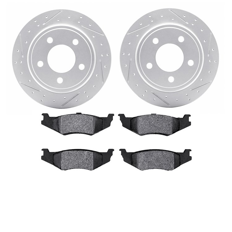 2502-40003 Geoperformance Drilled/Slotted Rotors w/5000 Advanced Brake Pads Kit, 1993-2004 Mopar, Position: Rear