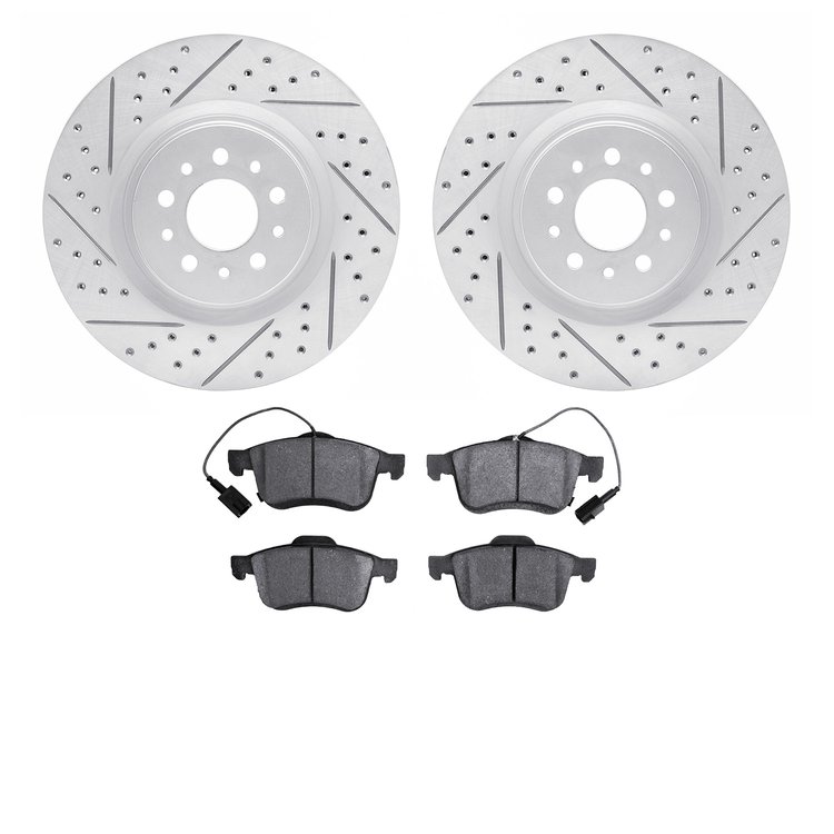 2502-40027 Geoperformance Drilled/Slotted Rotors w/5000 Advanced Brake Pads Kit, 2015-2021 Mopar, Position: Front