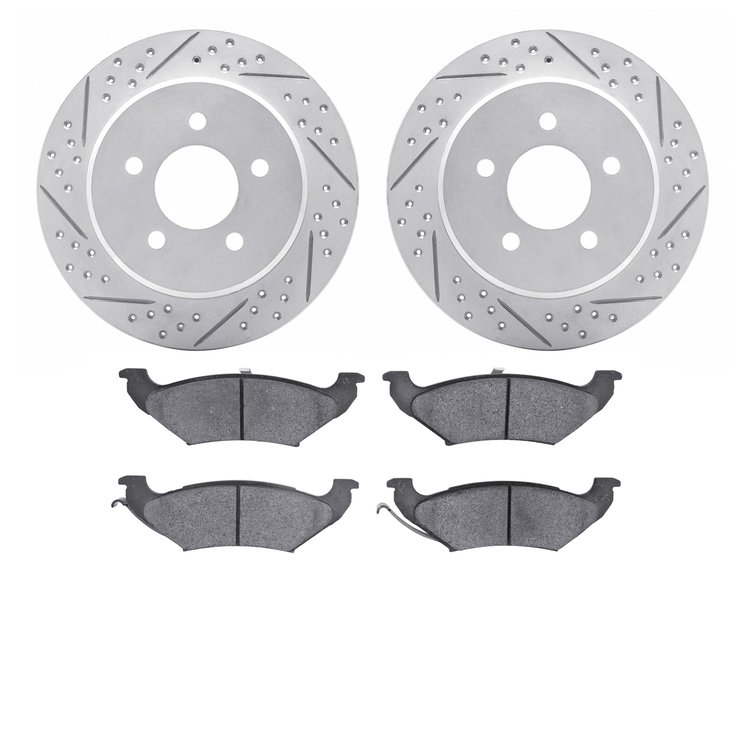 2502-40038 Geoperformance Drilled/Slotted Rotors w/5000 Advanced Brake Pads Kit, 1997-2000 Mopar, Position: Rear