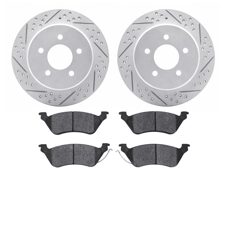 2502-40039 Geoperformance Drilled/Slotted Rotors w/5000 Advanced Brake Pads Kit, 2001-2007 Mopar, Position: Rear