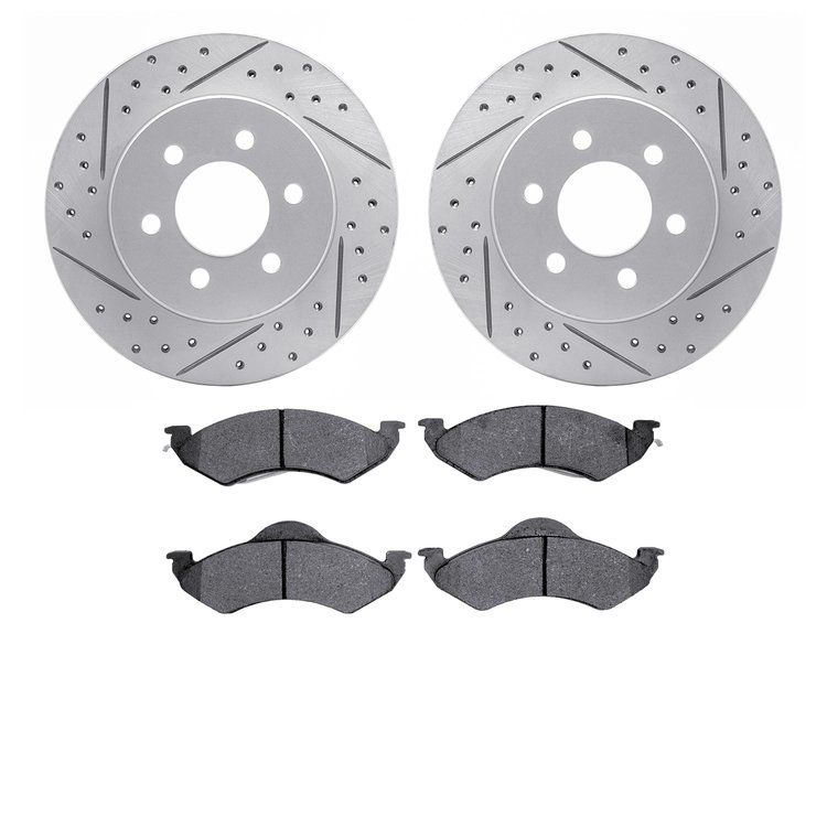 2502-40041 Geoperformance Drilled/Slotted Rotors w/5000 Advanced Brake Pads Kit, 1998-1999 Mopar, Position: Front
