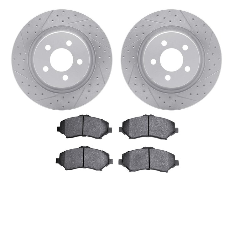 2502-42014 Geoperformance Drilled/Slotted Rotors w/5000 Advanced Brake Pads Kit, 2011-2012 Mopar, Position: Front