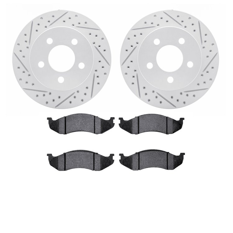2502-42024 Geoperformance Drilled/Slotted Rotors w/5000 Advanced Brake Pads Kit, 1999-2006 Mopar, Position: Front