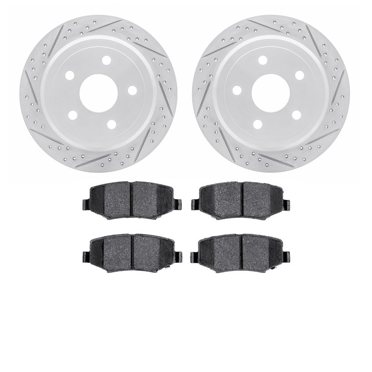 2502-42029 Geoperformance Drilled/Slotted Rotors w/5000 Advanced Brake Pads Kit, 2007-2018 Mopar, Position: Rear