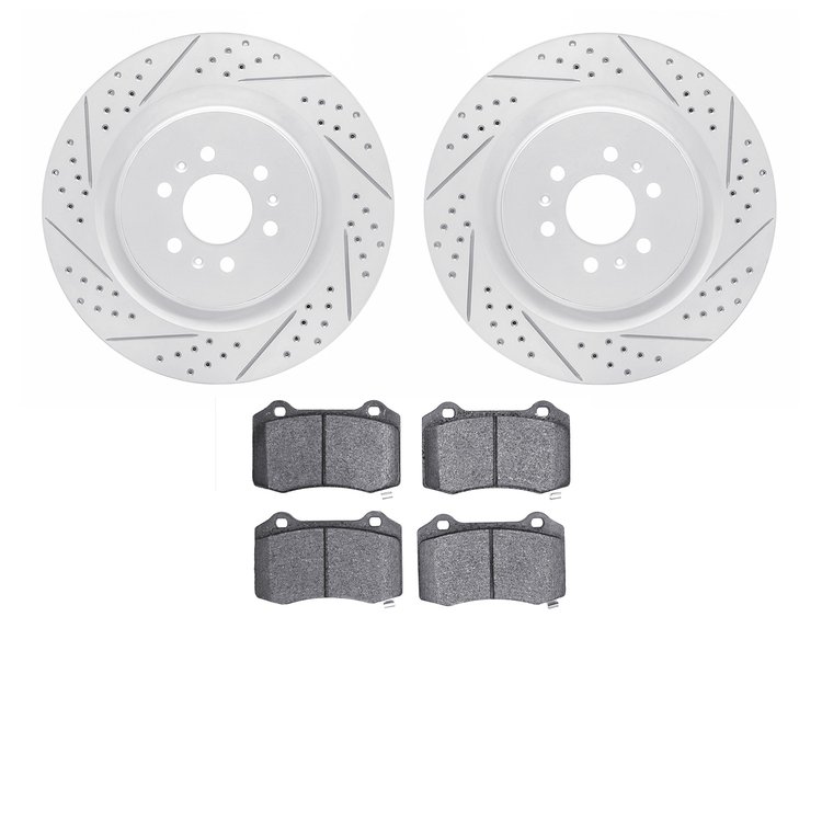 2502-46011 Geoperformance Drilled/Slotted Rotors w/5000 Advanced Brake Pads Kit, 2004-2011 GM, Position: Rear