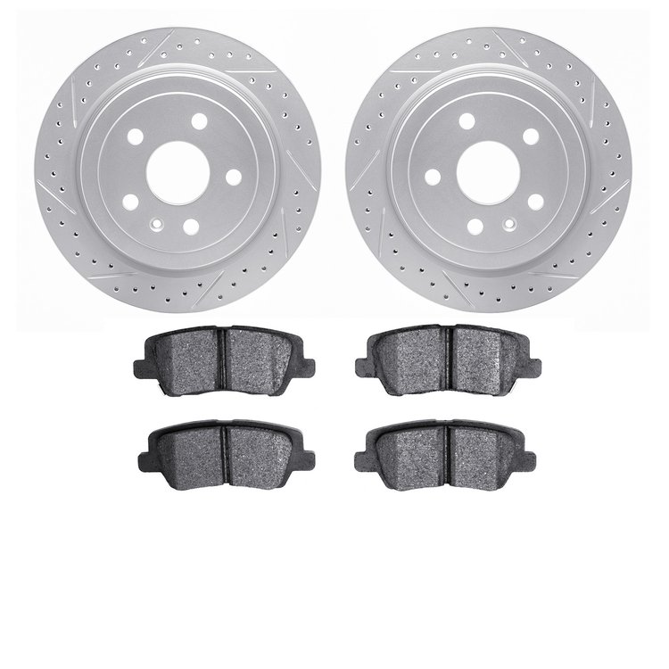 2502-46025 Geoperformance Drilled/Slotted Rotors w/5000 Advanced Brake Pads Kit, 2014-2019 GM, Position: Rear