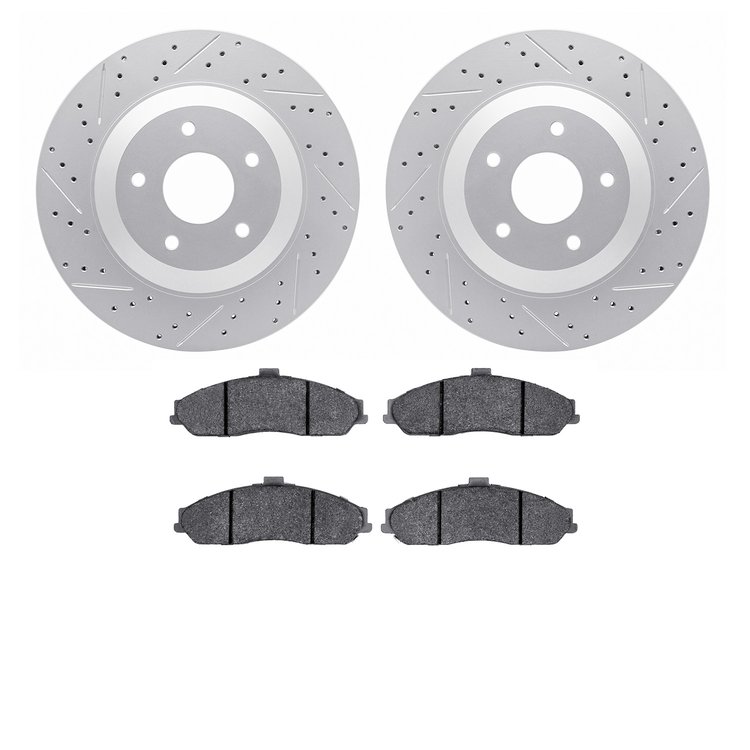 2502-46040 Geoperformance Drilled/Slotted Rotors w/5000 Advanced Brake Pads Kit, 1997-2009 GM, Position: Front