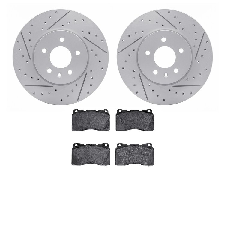 2502-46041 Geoperformance Drilled/Slotted Rotors w/5000 Advanced Brake Pads Kit, 2013-2019 GM, Position: Front