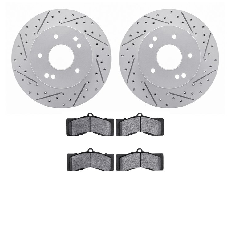 2502-47003 Geoperformance Drilled/Slotted Rotors w/5000 Advanced Brake Pads Kit, 1963-1982 GM, Position: Front, Rear
