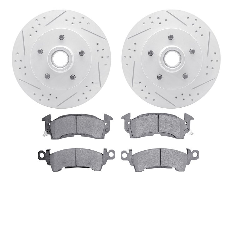 2502-47049 Geoperformance Drilled/Slotted Rotors w/5000 Advanced Brake Pads Kit, 1969-1996 GM, Position: Front